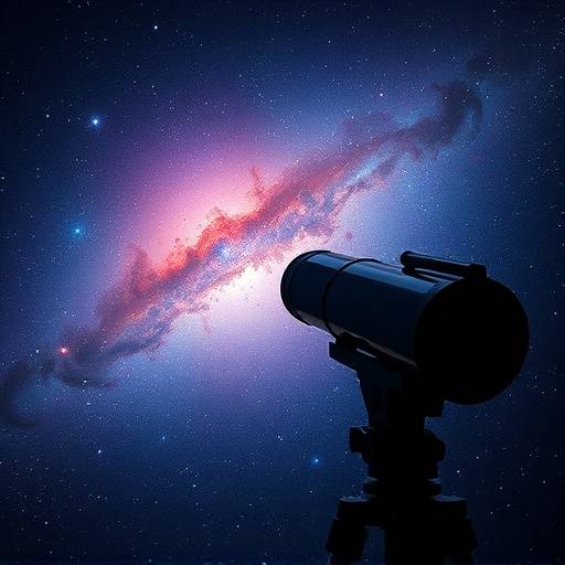 A high-powered telescope pointed towards a starry sky, capturing distant galaxies and nebulae.